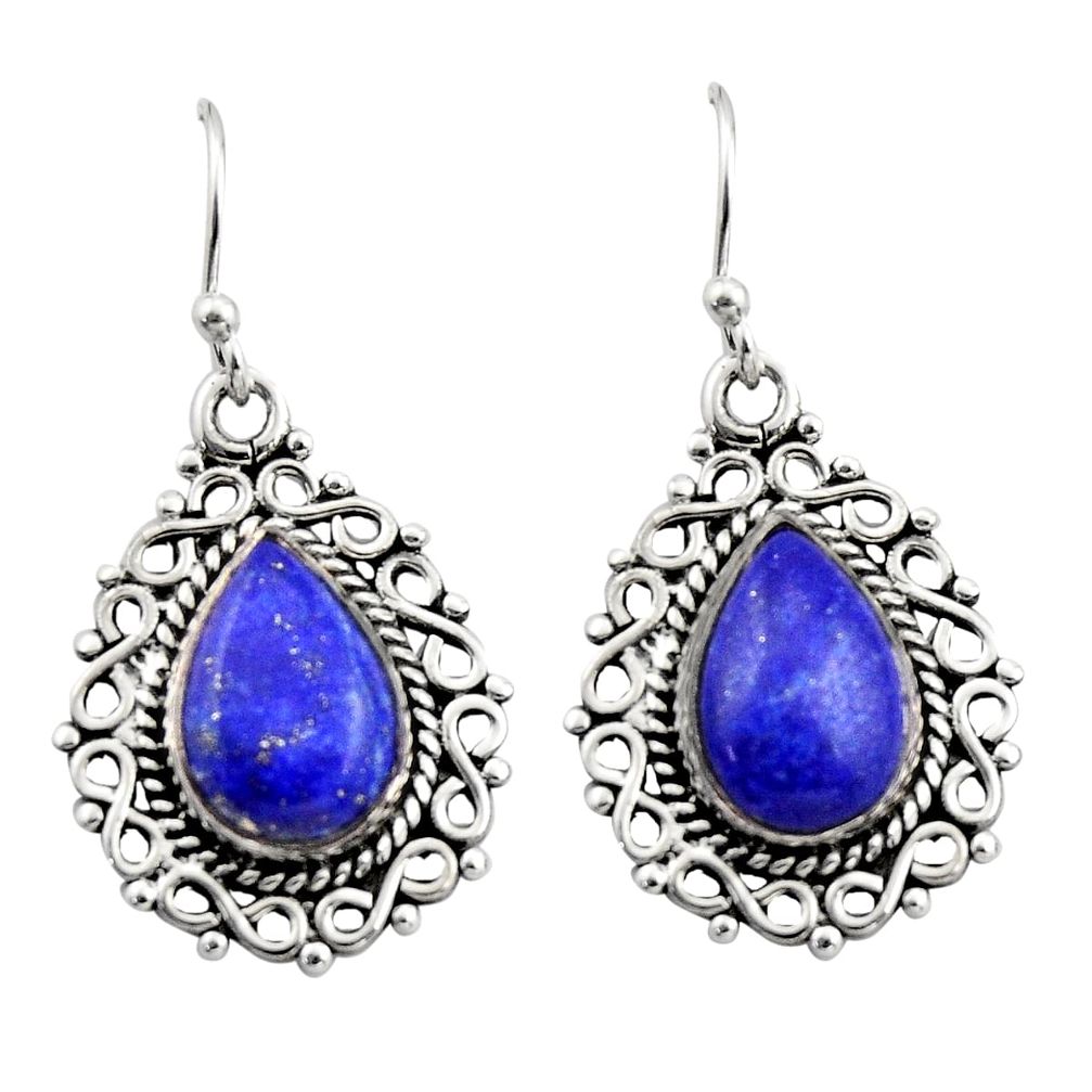 8.77cts natural blue lapis lazuli 925 sterling silver dangle earrings r21706