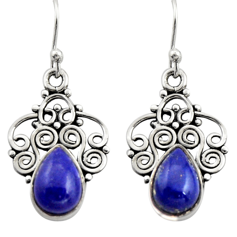 5.16cts natural blue lapis lazuli 925 sterling silver dangle earrings r21723