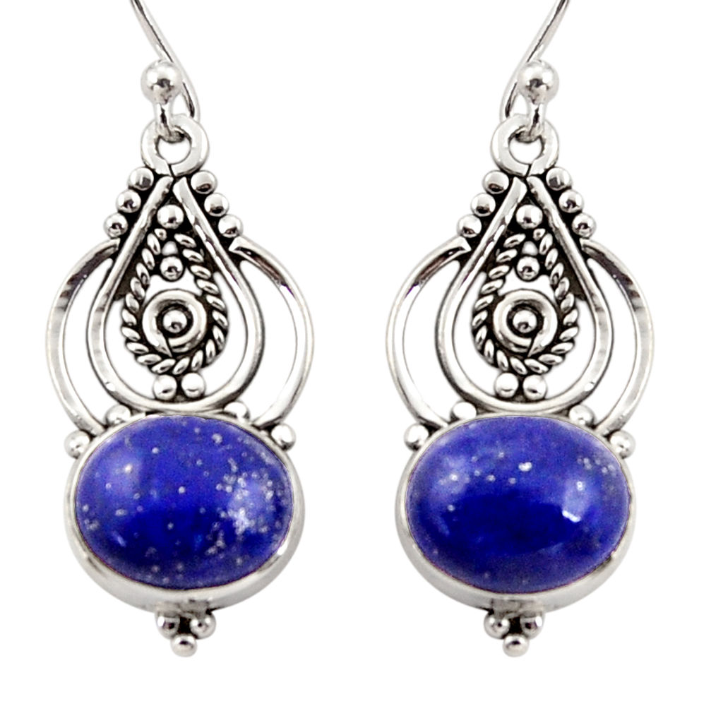 7.97cts natural blue lapis lazuli 925 sterling silver dangle earrings r31096