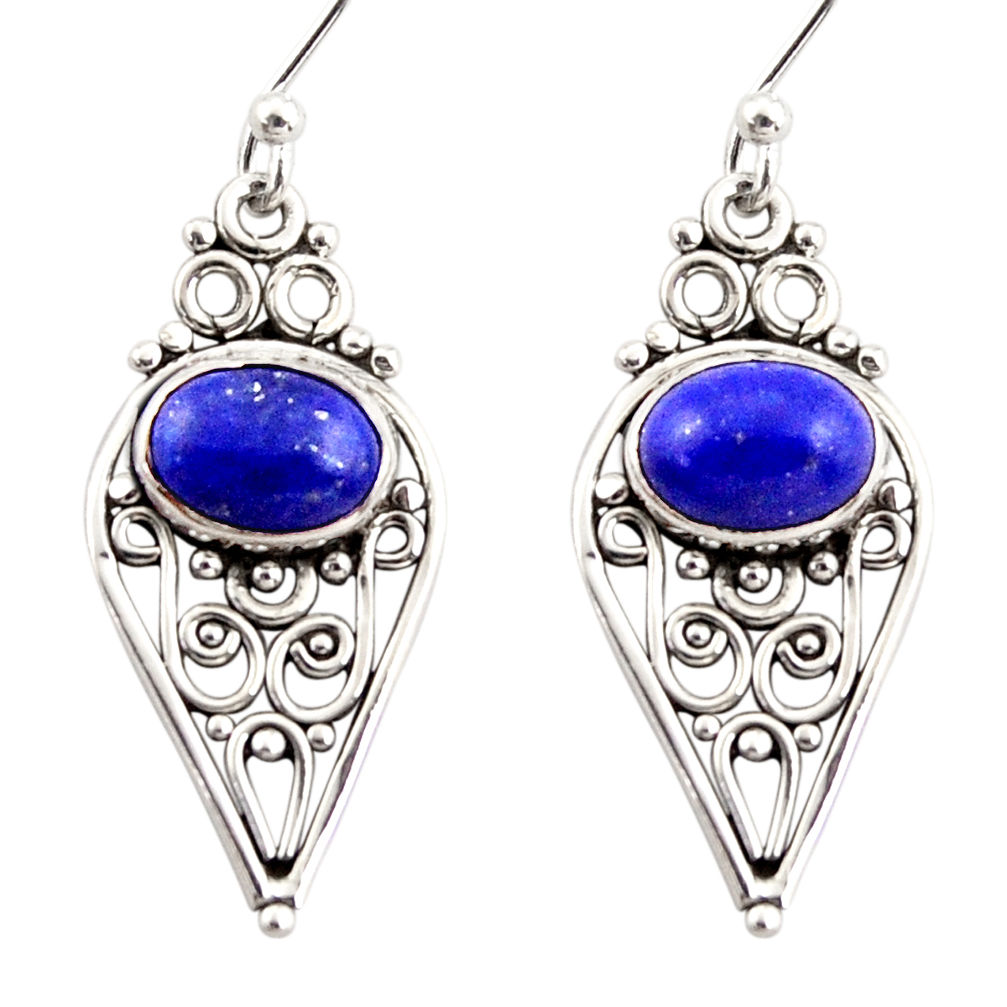 4.06cts natural blue lapis lazuli 925 sterling silver dangle earrings r31128