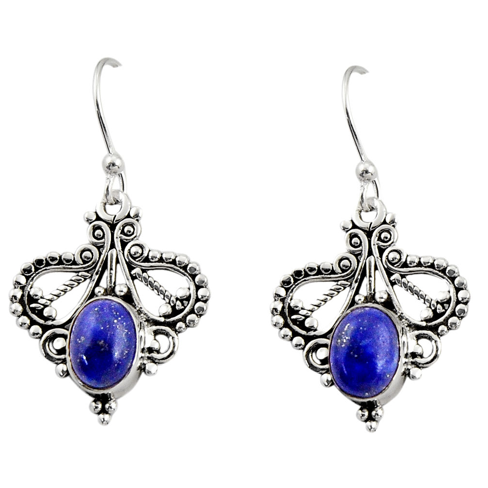 4.06cts natural blue lapis lazuli 925 sterling silver dangle earrings r31152