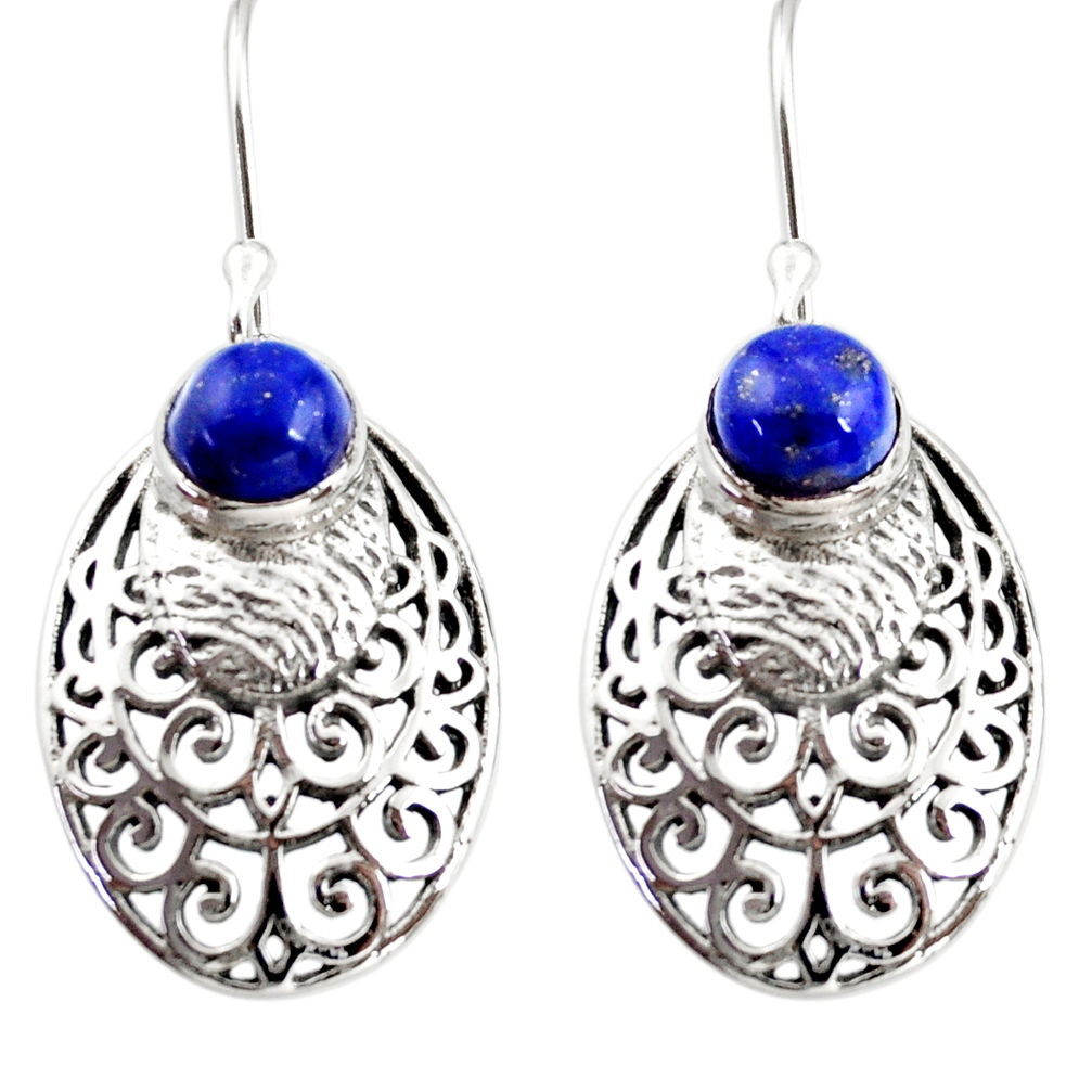 2.56cts natural blue lapis lazuli 925 sterling silver dangle earrings r36879