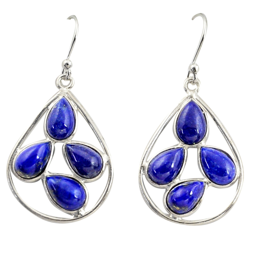 13.13cts natural blue lapis lazuli 925 sterling silver dangle earrings r37375