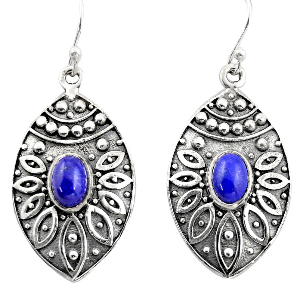 3.32cts natural blue lapis lazuli 925 sterling silver dangle earrings r38049