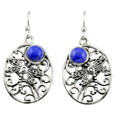 Clearance Sale- 2.36cts natural blue lapis lazuli 925 sterling silver dangle earrings r38099