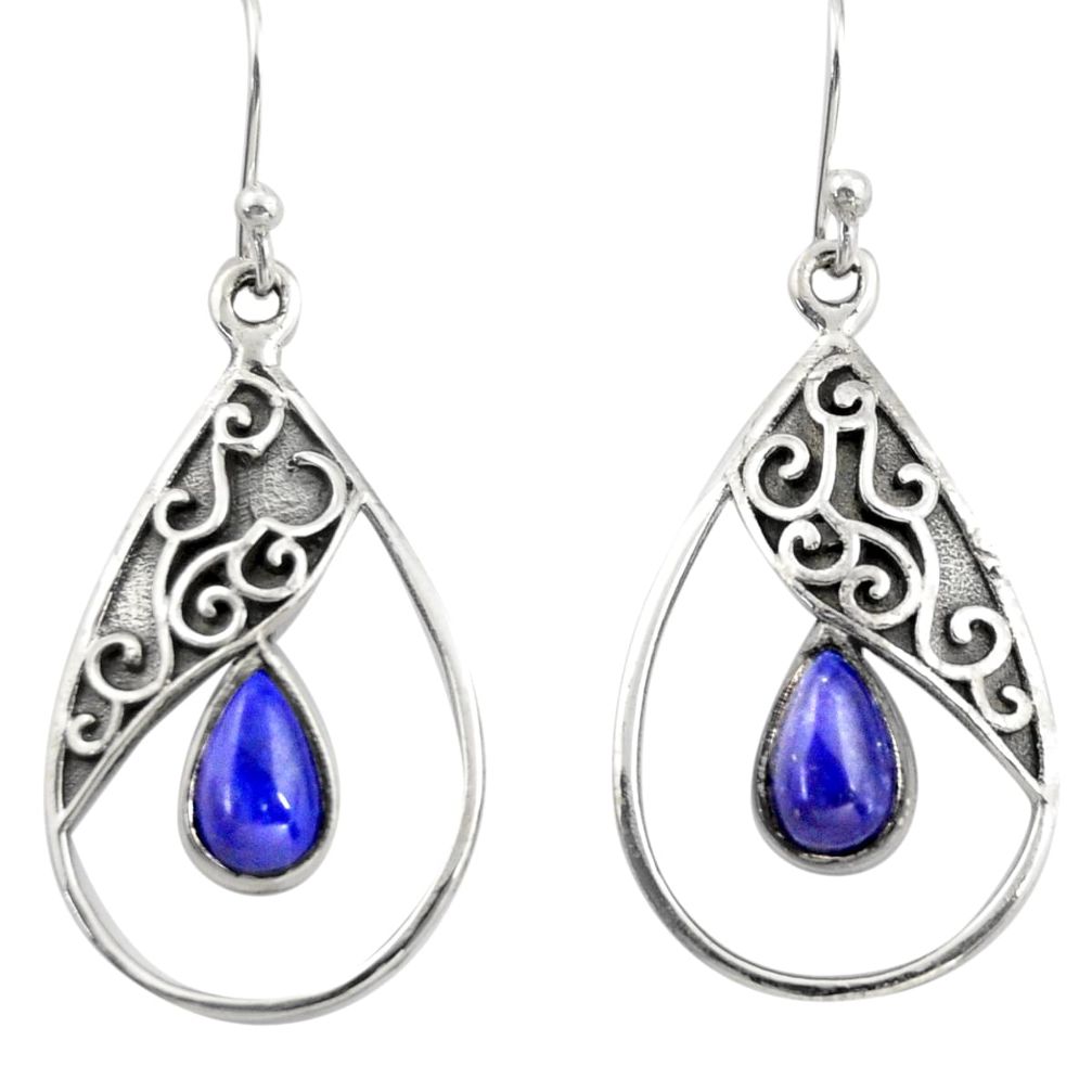 4.92cts natural blue lapis lazuli 925 sterling silver dangle earrings r38129