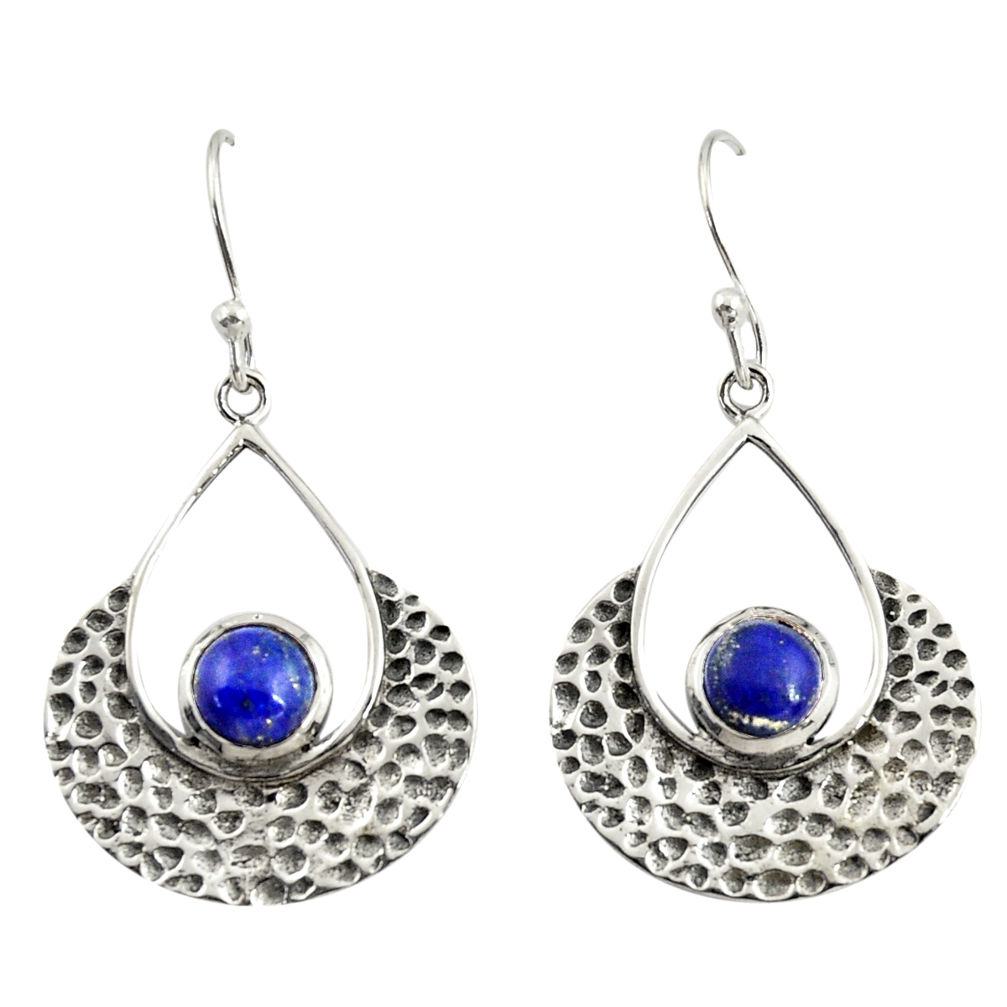 1.96cts natural blue lapis lazuli 925 sterling silver dangle earrings r39085