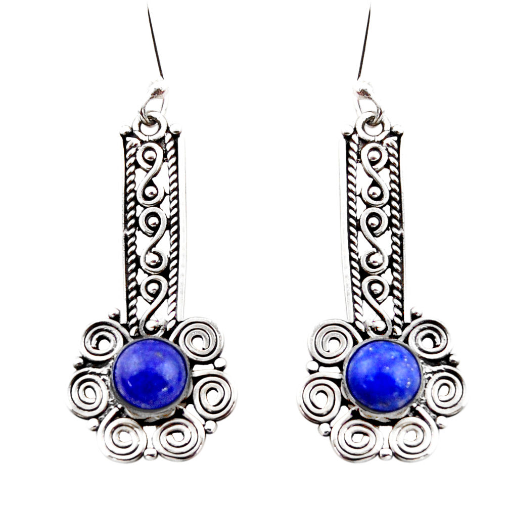 2.62cts natural blue lapis lazuli 925 sterling silver dangle earrings r41162