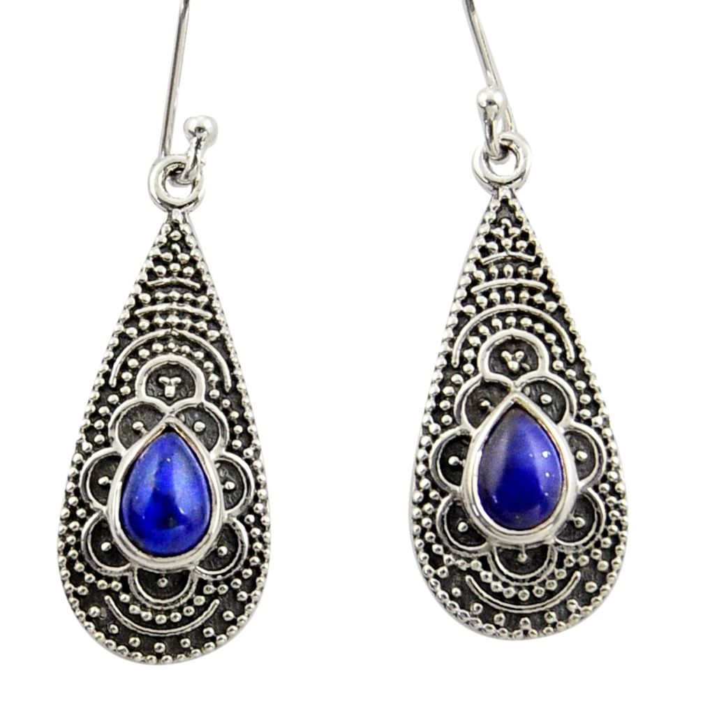 3.92cts natural blue lapis lazuli 925 sterling silver dangle earrings r42067
