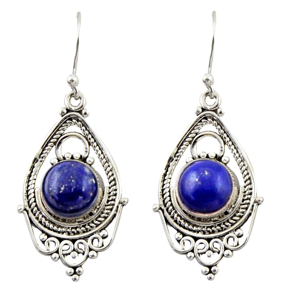 7.29cts natural blue lapis lazuli 925 sterling silver dangle earrings r42301