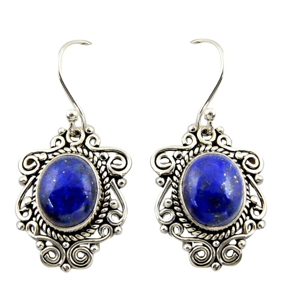 8.44cts natural blue lapis lazuli 925 sterling silver dangle earrings r42343