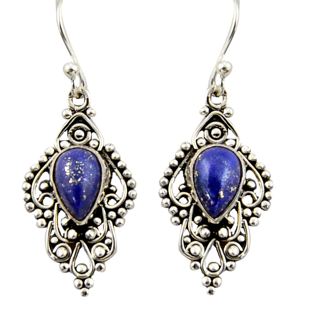 4.27cts natural blue lapis lazuli 925 sterling silver dangle earrings r42409