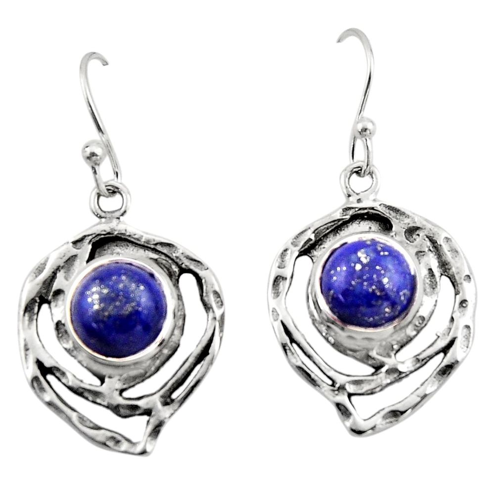 6.55cts natural blue lapis lazuli 925 sterling silver dangle earrings r42865