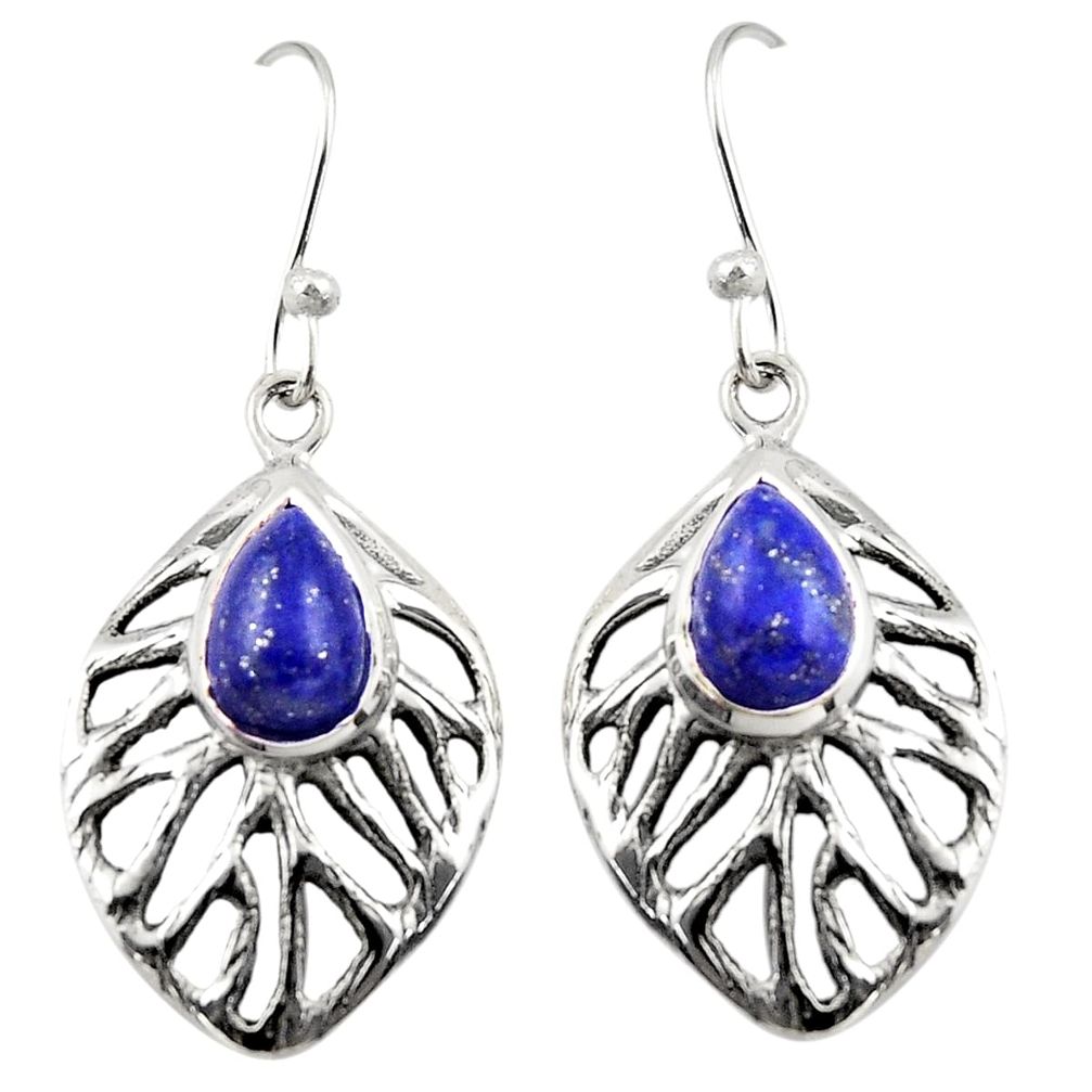 4.81cts natural blue lapis lazuli 925 sterling silver dangle earrings r42886