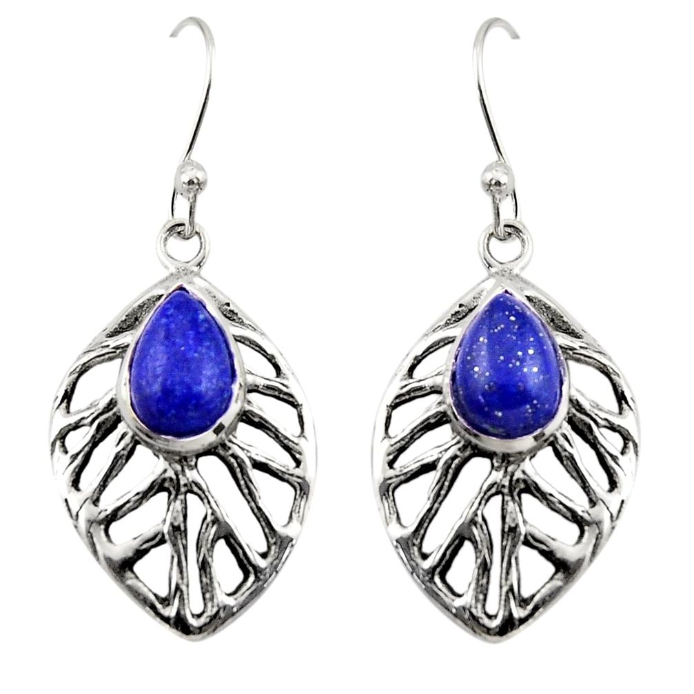 4.54cts natural blue lapis lazuli 925 sterling silver dangle earrings r42887