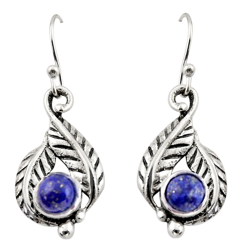 1.96cts natural blue lapis lazuli 925 sterling silver dangle earrings r42927