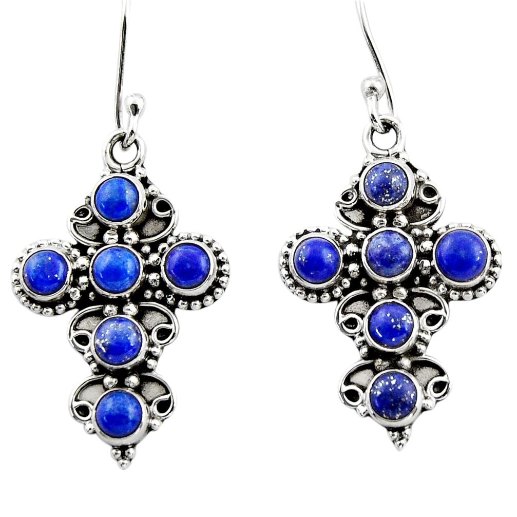 7.31cts natural blue lapis lazuli 925 sterling silver dangle earrings r44739