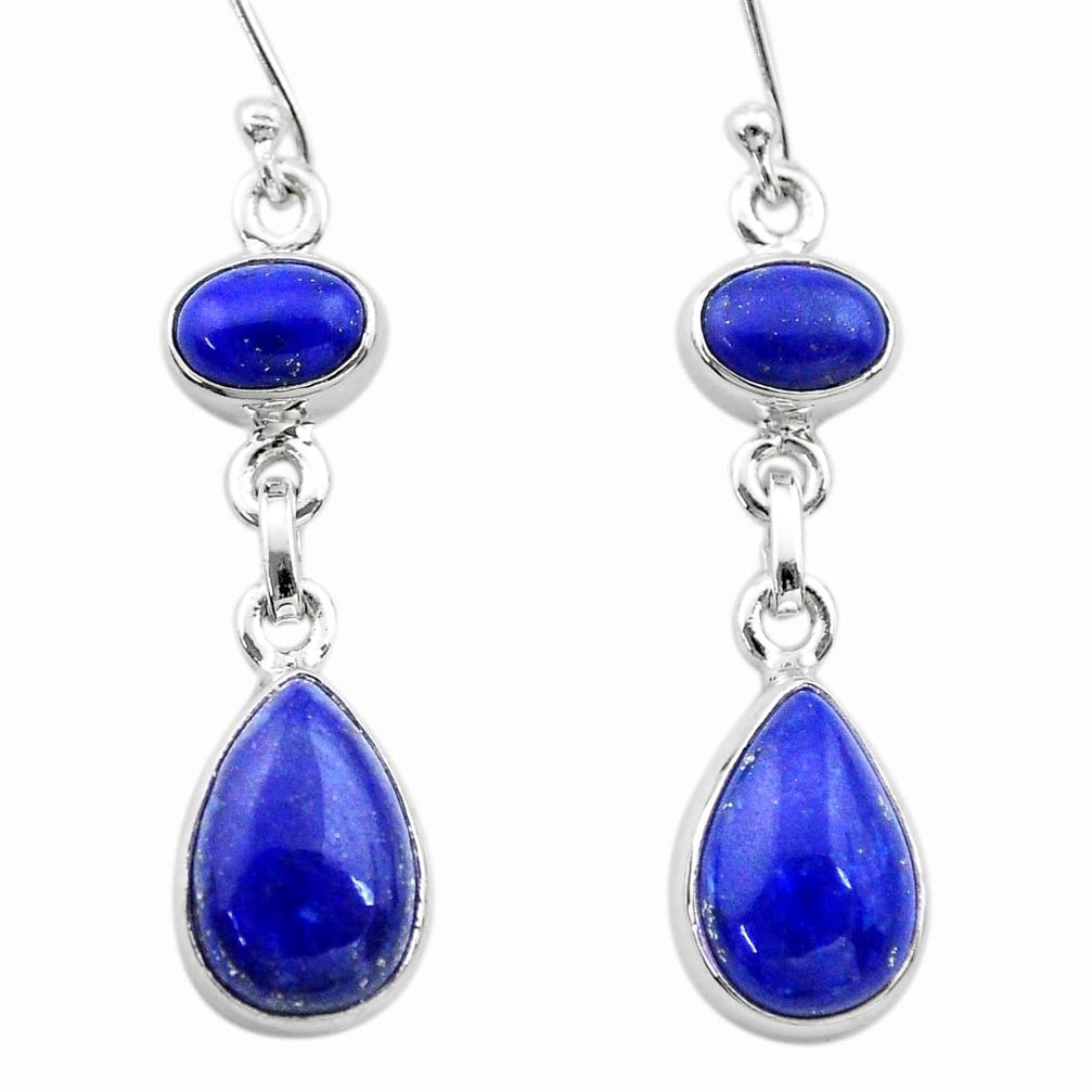 10.75cts natural blue lapis lazuli 925 sterling silver dangle earrings t19593