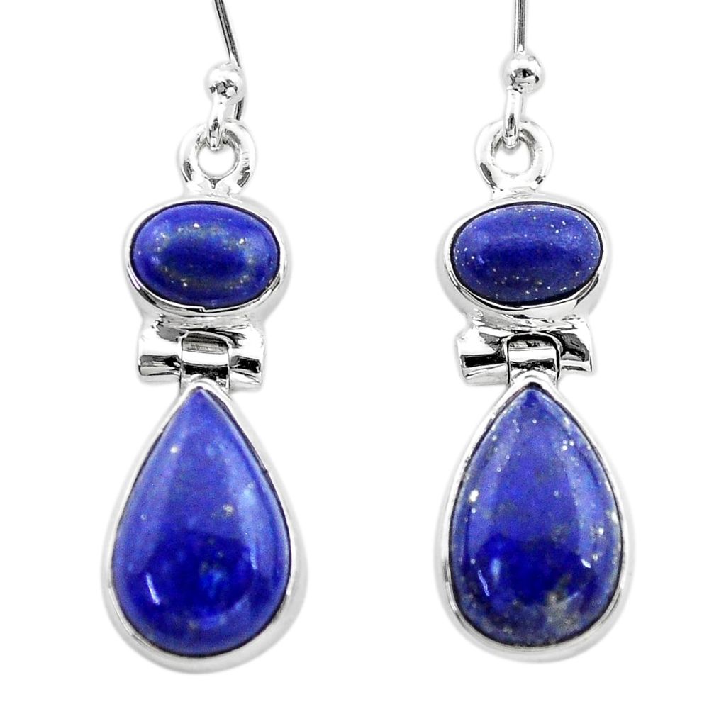11.19cts natural blue lapis lazuli 925 sterling silver dangle earrings t19745