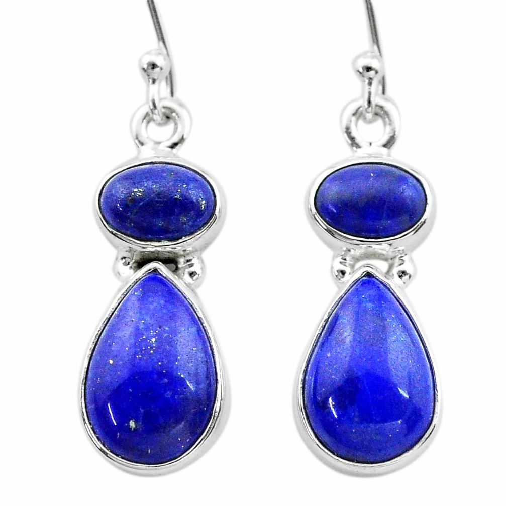 9.90cts natural blue lapis lazuli 925 sterling silver dangle earrings t19755