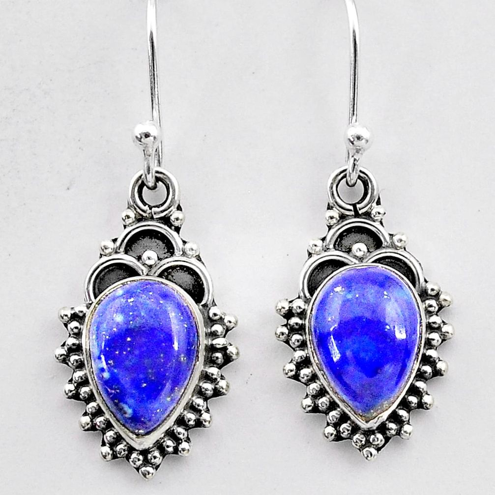 4.71cts natural blue lapis lazuli 925 sterling silver dangle earrings t26869
