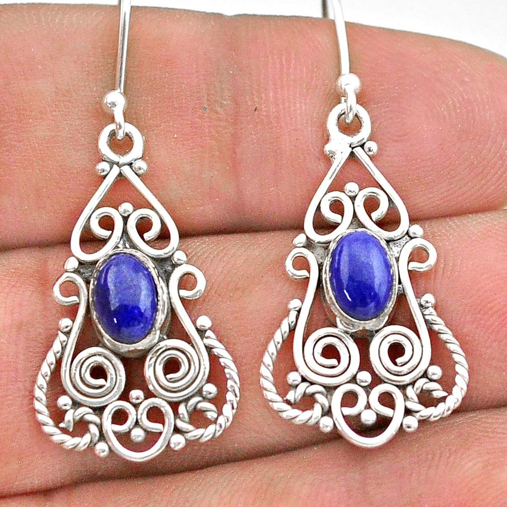 3.06cts natural blue lapis lazuli 925 sterling silver dangle earrings t28307