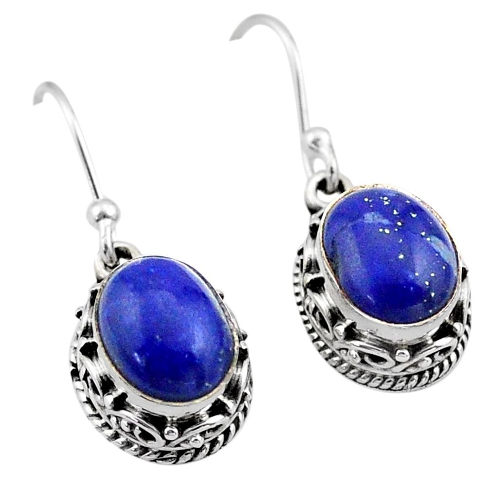 6.05cts natural blue lapis lazuli 925 sterling silver dangle earrings t46805