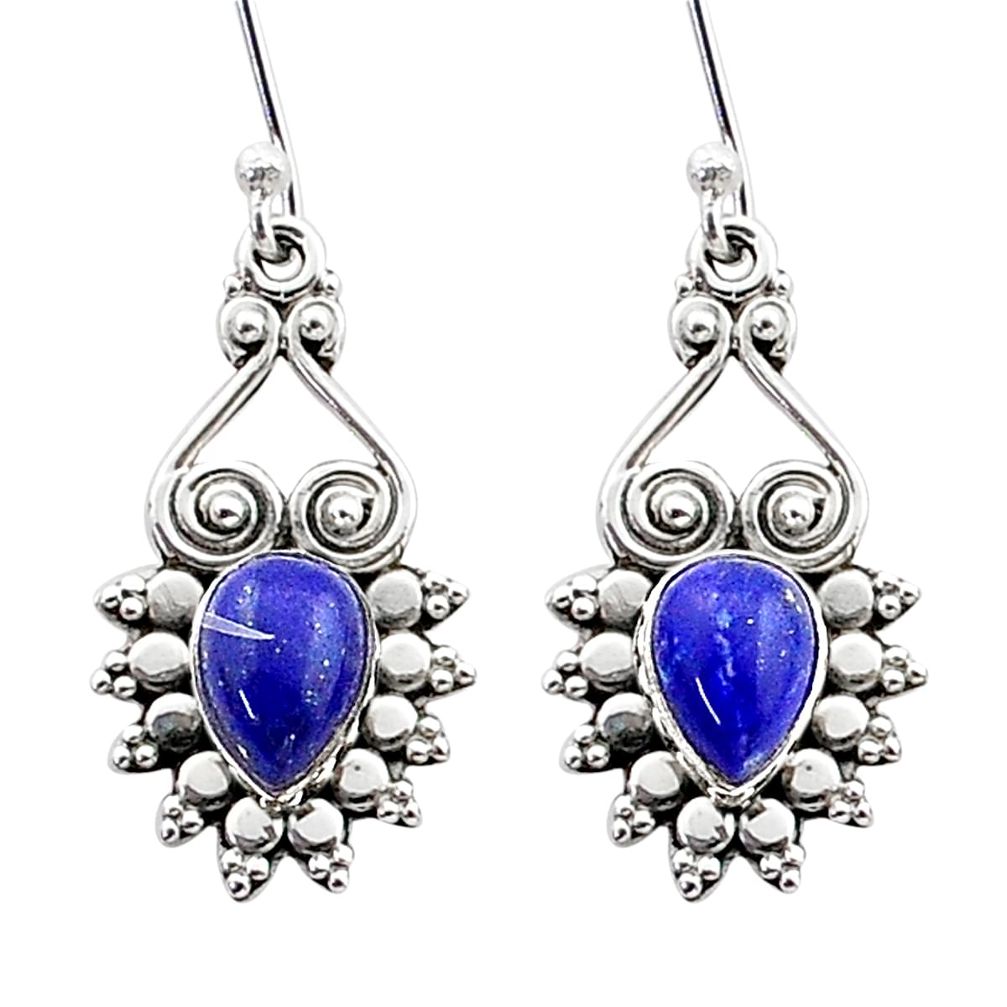 4.81cts natural blue lapis lazuli 925 sterling silver dangle earrings t68149