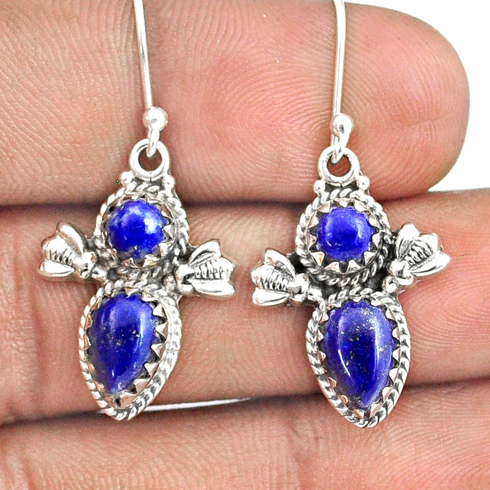 6.60cts natural blue lapis lazuli 925 sterling silver dangle earrings u31818