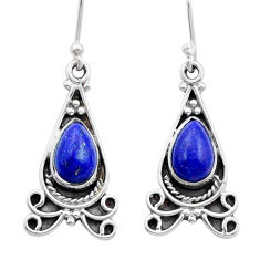 4.31cts natural blue lapis lazuli 925 sterling silver dangle earrings u53250