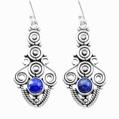 1.61cts natural blue lapis lazuli 925 sterling silver dangle earrings u53381