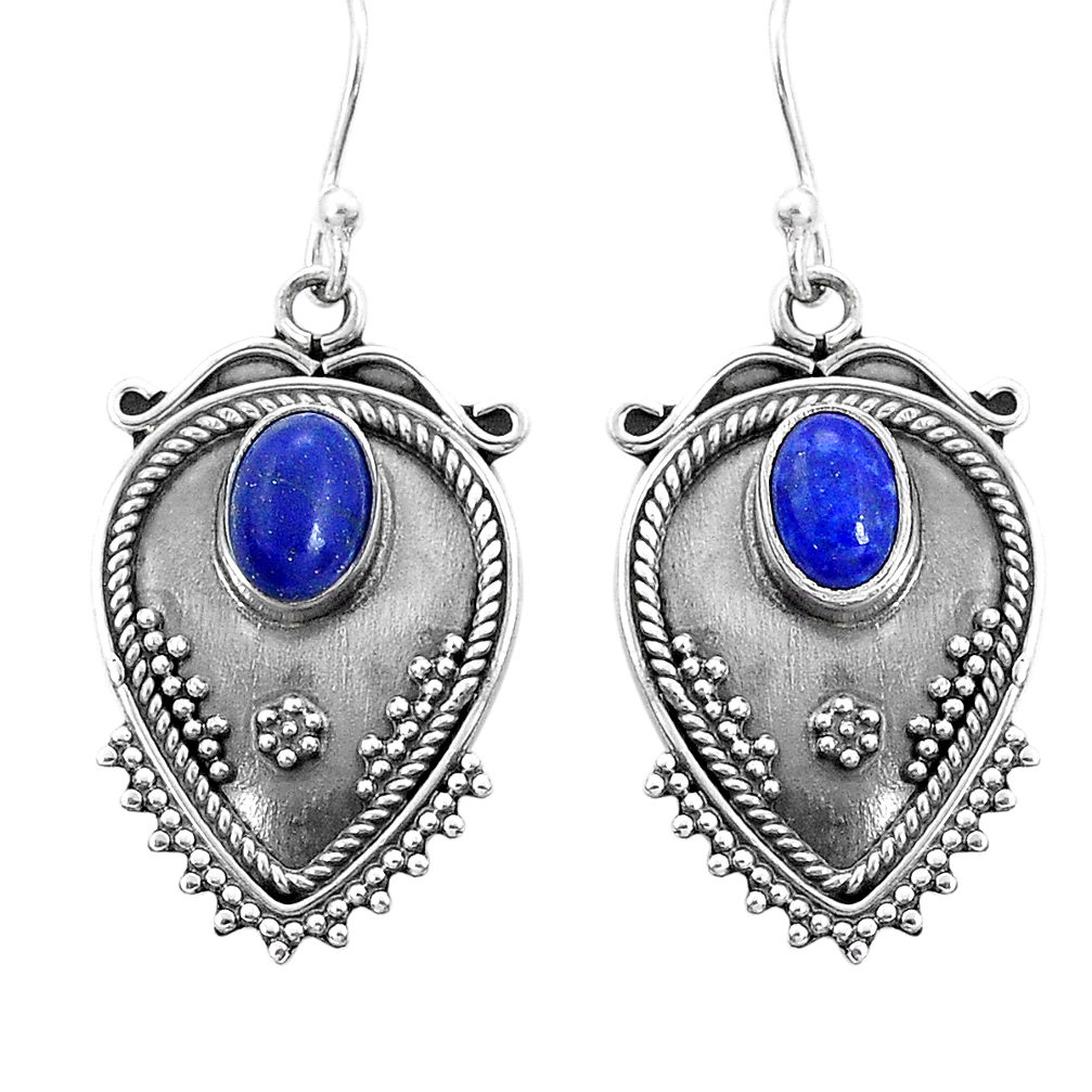3.09cts natural blue lapis lazuli 925 sterling silver dangle earrings u80558