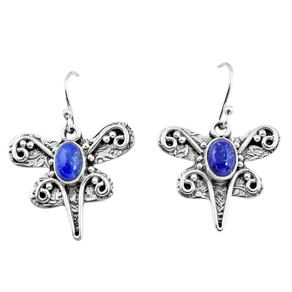 3.41cts natural blue lapis lazuli 925 sterling silver dragonfly earrings p57570