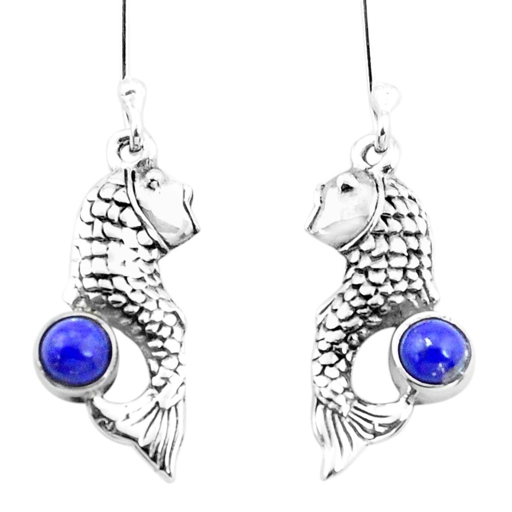 1.65cts natural blue lapis lazuli 925 sterling silver fish earrings p26473