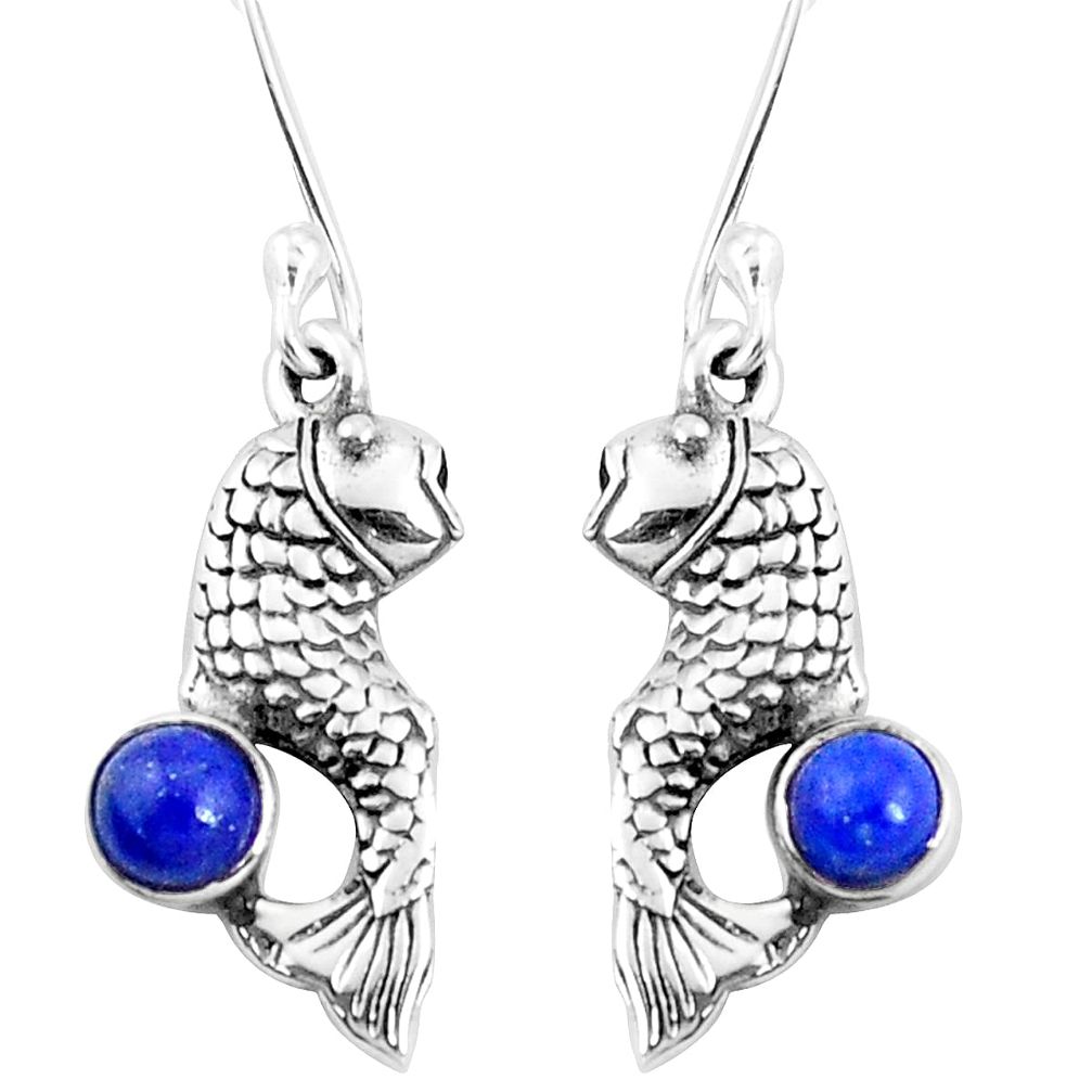 1.04cts natural blue lapis lazuli 925 sterling silver fish earrings p9885