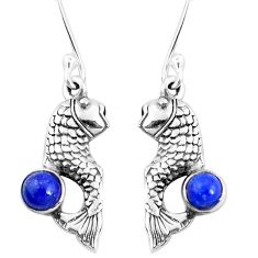 Clearance Sale- 1.04cts natural blue lapis lazuli 925 sterling silver fish earrings p9885