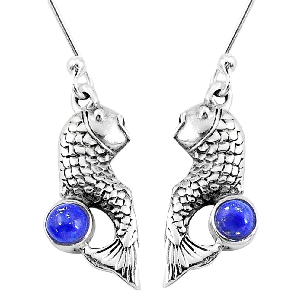 blue lapis lazuli 925 sterling silver fish earrings p9886