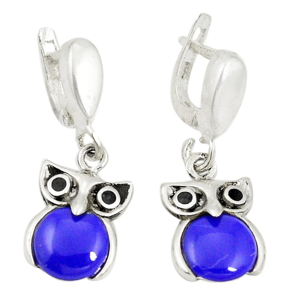 Natural blue lapis lazuli 925 sterling silver owl earrings jewelry c11764