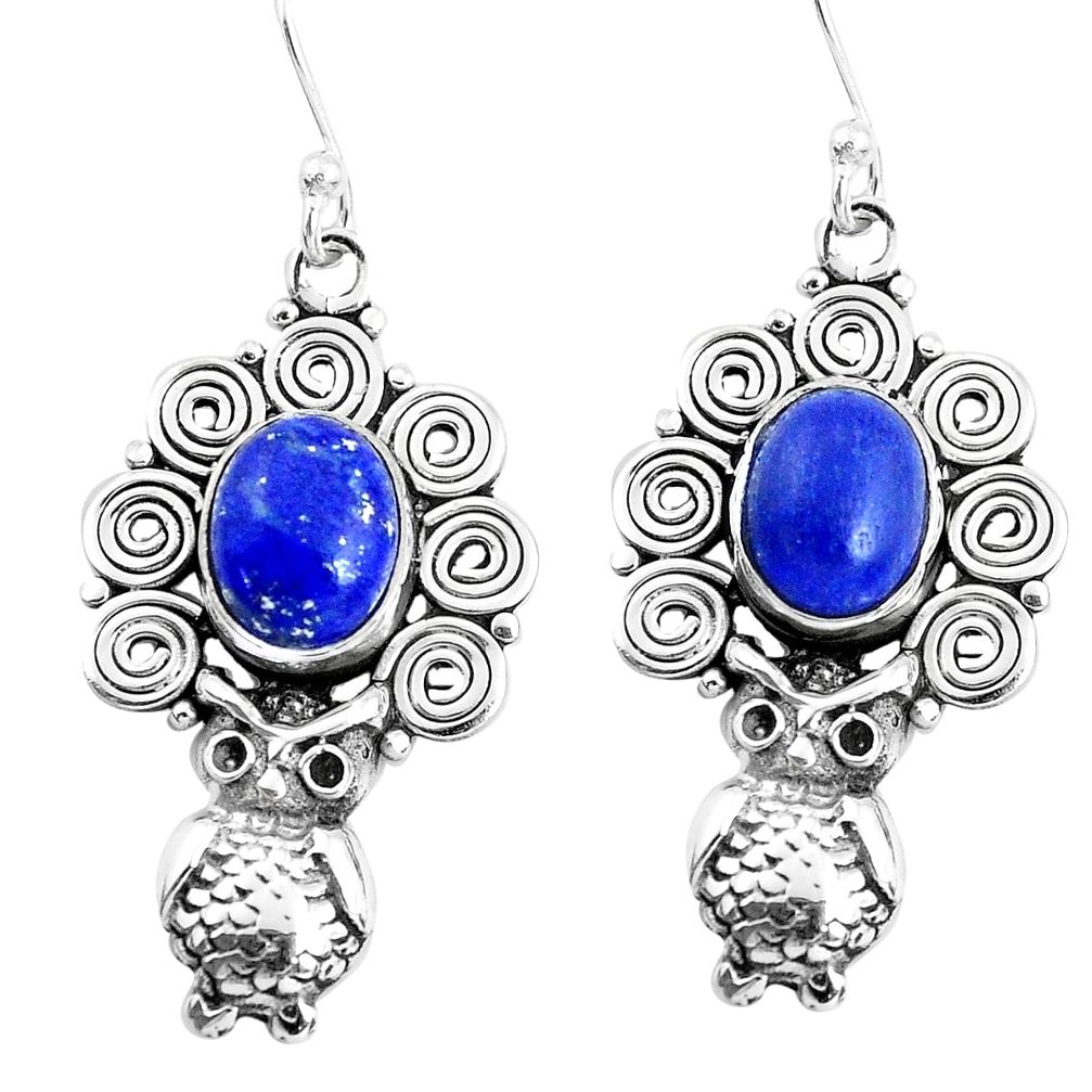6.35cts natural blue lapis lazuli 925 sterling silver owl earrings p51987