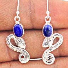 3.13cts natural blue lapis lazuli 925 sterling silver snake earrings t80927