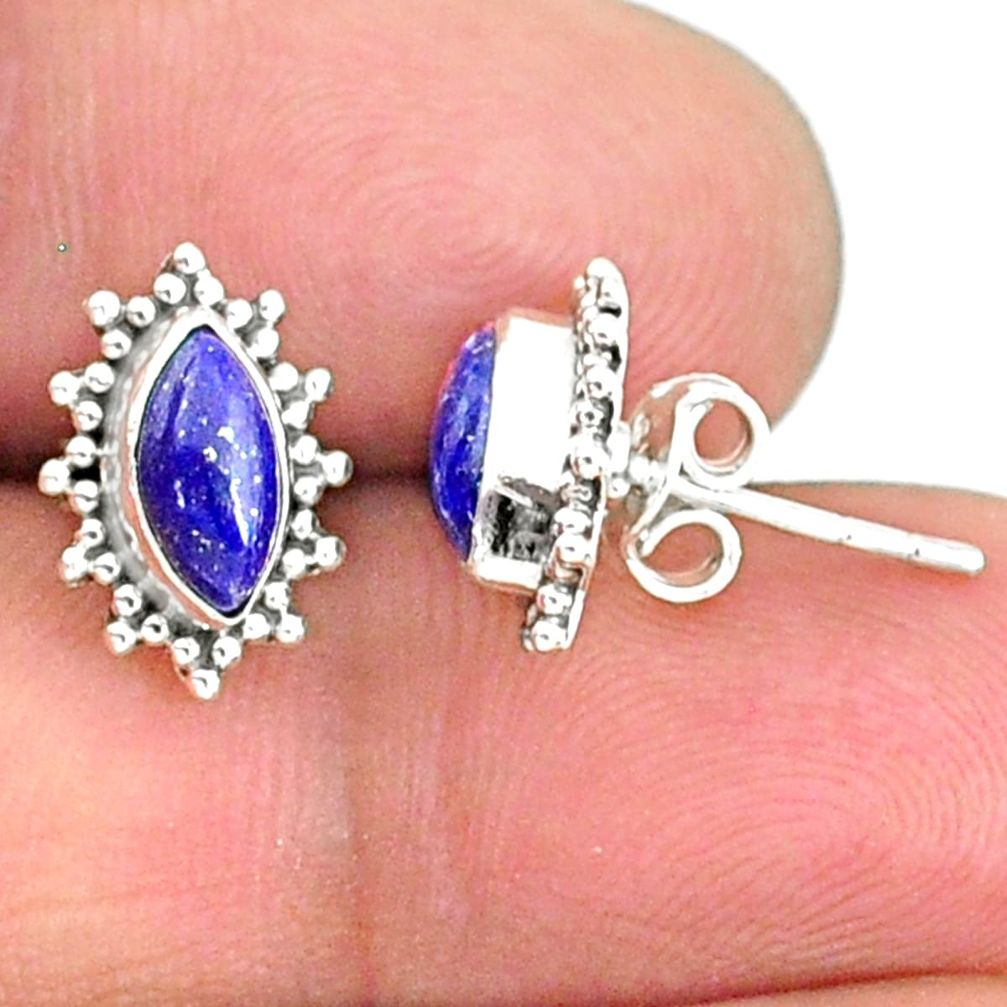 4.07cts natural blue lapis lazuli 925 sterling silver stud earrings r68065