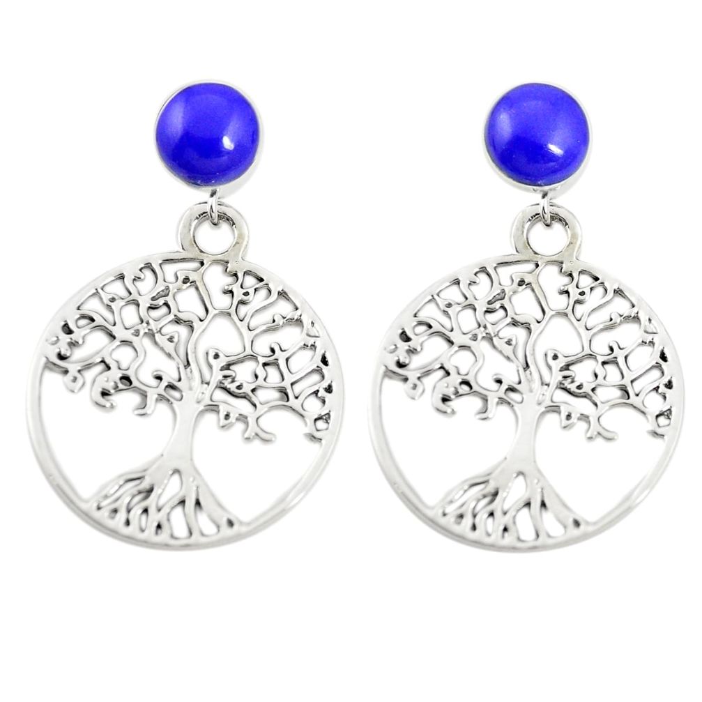 Natural blue lapis lazuli 925 sterling silver tree of life earrings c11817