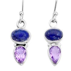 5.89cts natural blue lapis lazuli amethyst 925 silver dangle earrings u90513