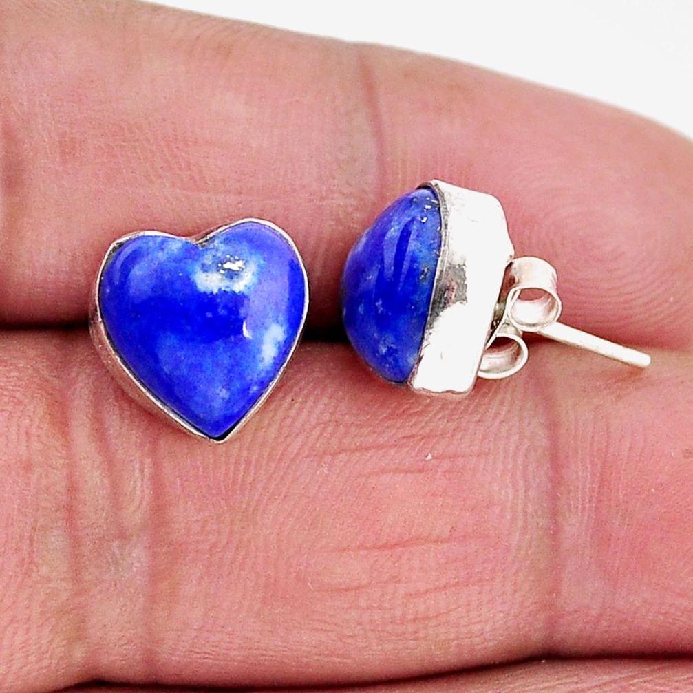 8.24cts natural blue lapis lazuli heart 925 sterling silver stud earrings y63940