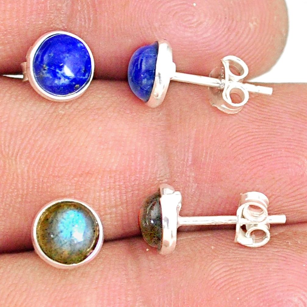 6.16cts natural blue lapis lazuli labradorite 925 silver stud earrings r81626