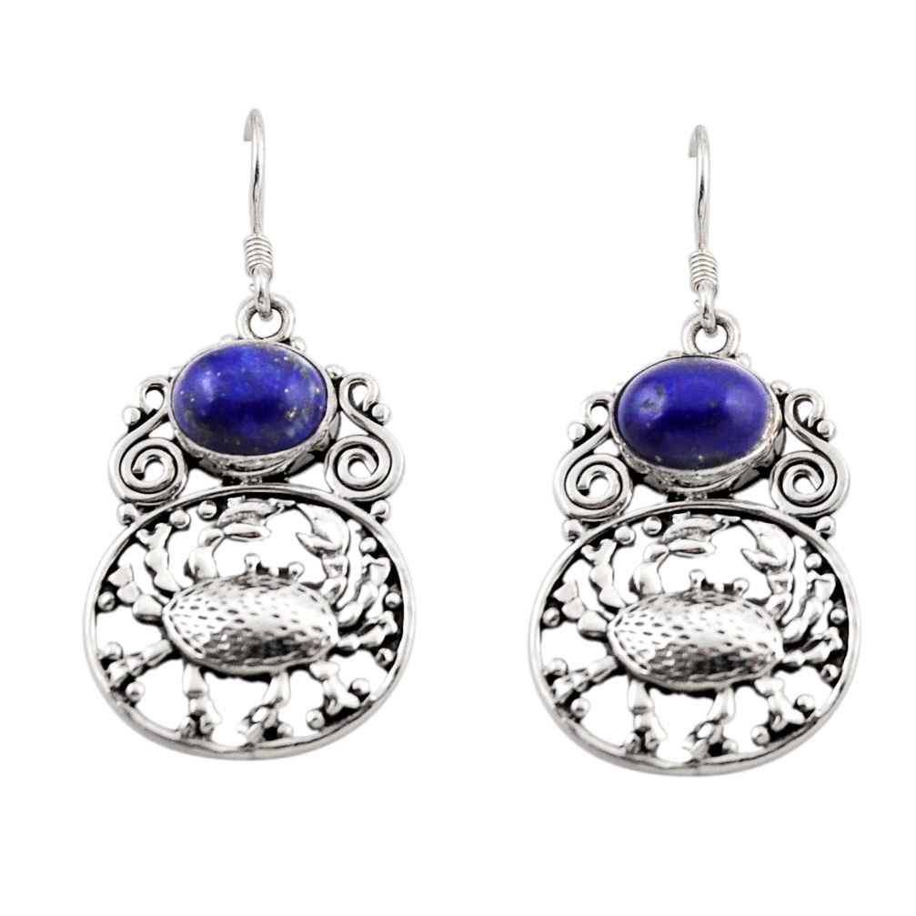 4.49cts natural blue lapis lazuli round 925 sterling silver crab earrings y50838