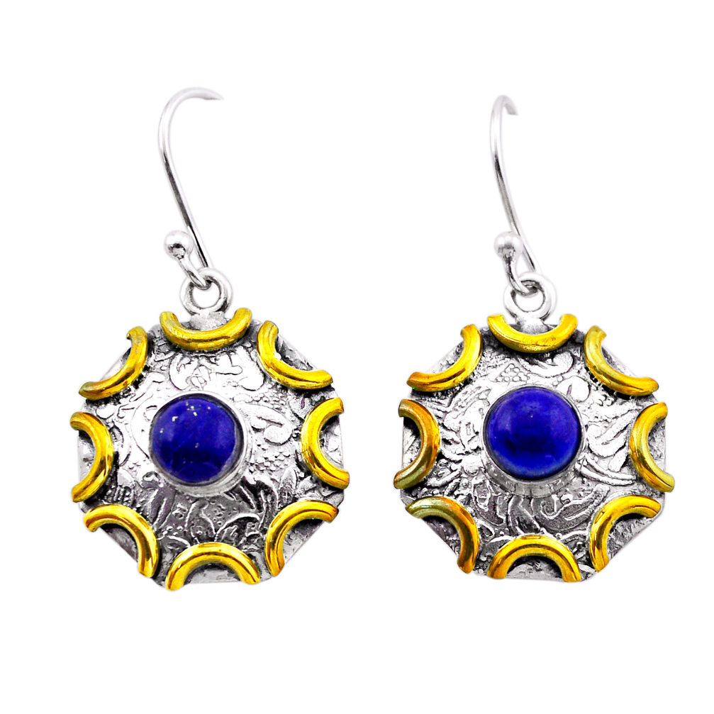 2.21cts natural blue lapis lazuli round 925 sterling silver gold earrings n51053