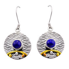 2.02cts natural blue lapis lazuli round 925 sterling silver gold earrings n51059