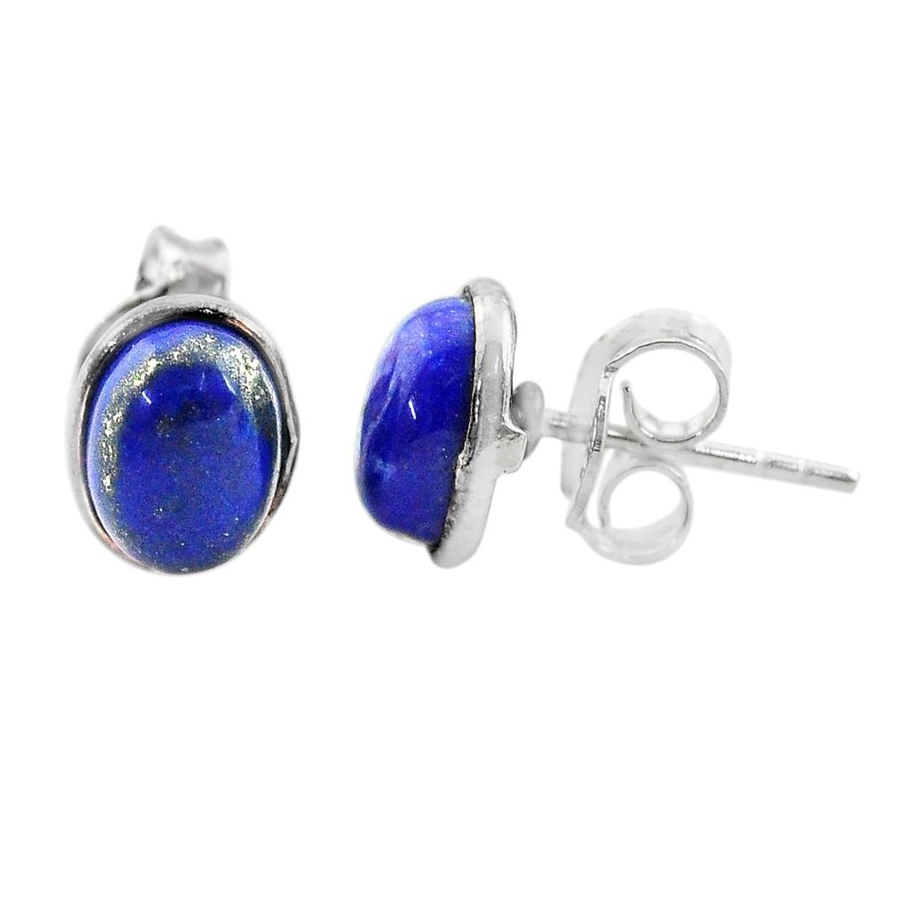 4.18cts natural blue lapis lazuli round 925 sterling silver stud earrings t19269