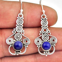2.01cts natural blue lapis lazuli round sterling silver dangle earrings n27946